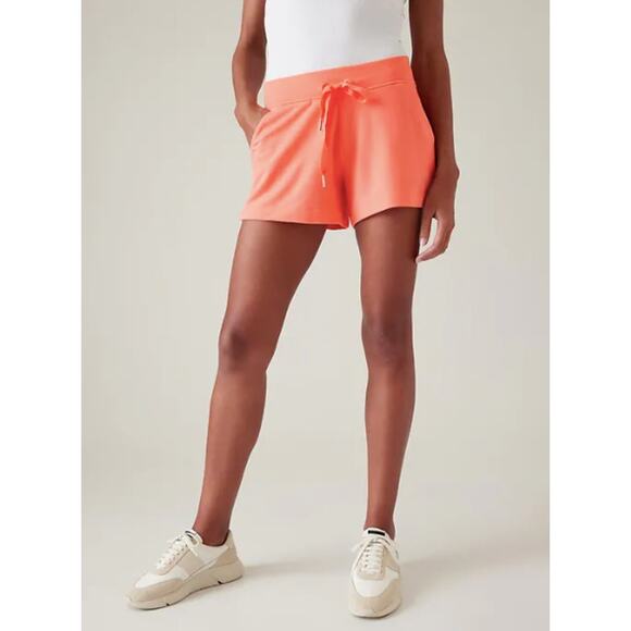 Athleta M sunset glow Balance 4" Shortie cozy comfortable sweatpant soft coral - Picture 1 of 7